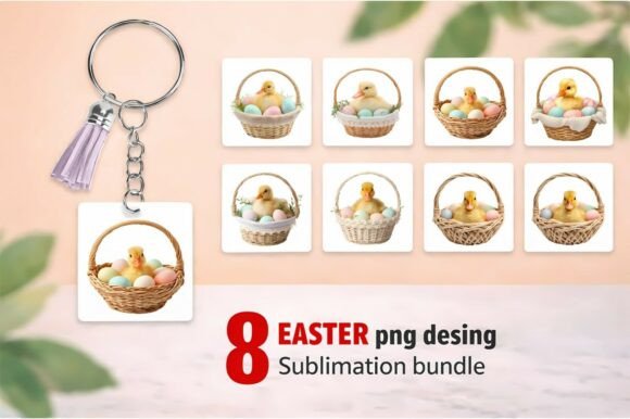 8 Easter Chick in Basket with Eggs PNG