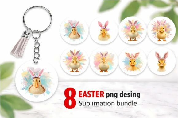 Bringing Spring to Life with 8 Easter Duckling with Bunny Ears PNG Designs