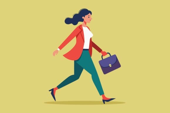 Business Woman Running with Briefcase: A Dynamic Design Asset