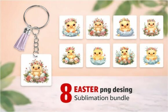 Evaluating the 8 Easter Chick with Flowers and Eggs PNG Bundle for Spring Design Projects
