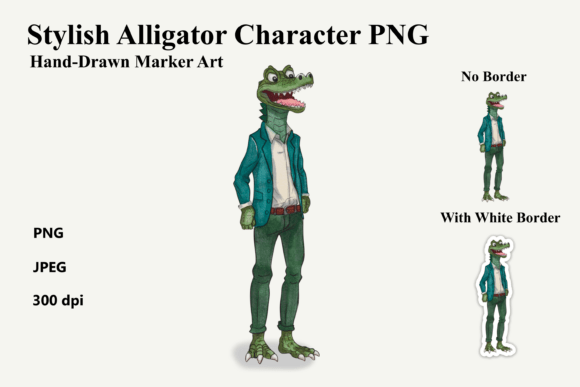 Meet the Dapper King of the Swamp: Elevating Projects with a Hand-Drawn Alligator Character PNG