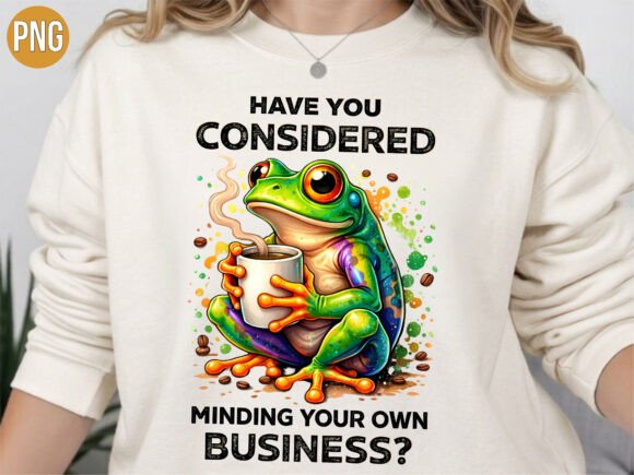 Mind Your Business Funny Frog Coffee PNG: A Playful Asset for Modern Creators