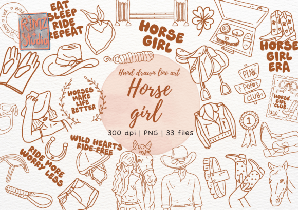 Practical Applications of the Horse Girl Hand Drawn Element PNG Bundle for Creative Professionals