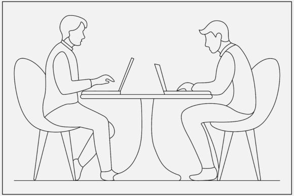 Redefining Corporate Visuals: The Strategic Value of Two Men Business Meeting Line Art