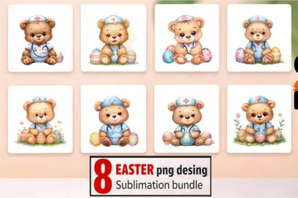Unleash Creativity with the 8 Easter Nurse Bear PNG Sublimation Bundle